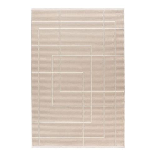 Tapis Géométrique Design Avec Franges Annie Beige 160x230
