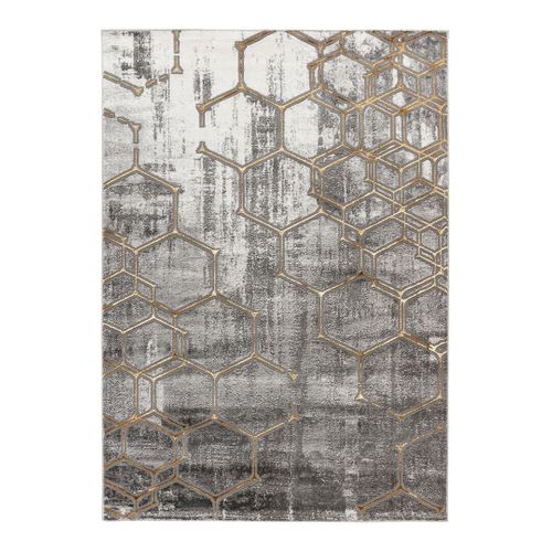 Tapis Moderne Courtes Mèches Rectangle Hadra Doré 200x290