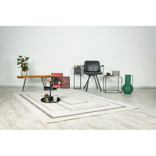 Tapis Design Graphique Rectangle Taza Beige Argenté 160x230