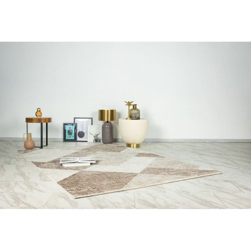 Tapis Design Rayé Courtes Mèches Ava Beige 120x170