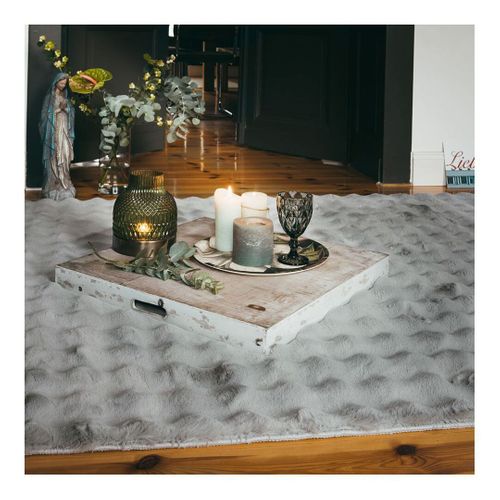 Tapis Effet 3d Doux Shaggy Uni Solenna Argenté 80x150
