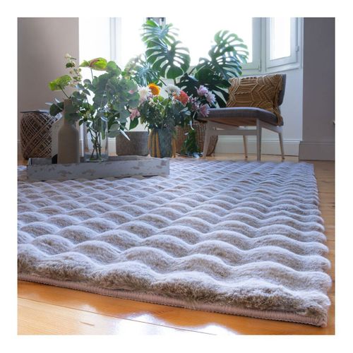 Tapis Shaggy Uni Effet 3d Moderne Ayna Beige 80x300