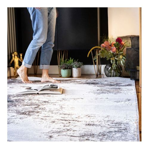 Tapis Effet 3d Vintage Rayé Poils Ras Kimi Taupe 80x150