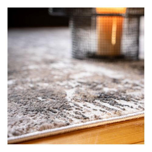 Tapis Effet 3d Vintage Rayé Poils Ras Kimi Taupe 200x290