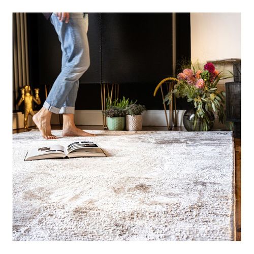 Tapis Vintage Poils Ras Effet 3d Rayé Solna Taupe 80x150