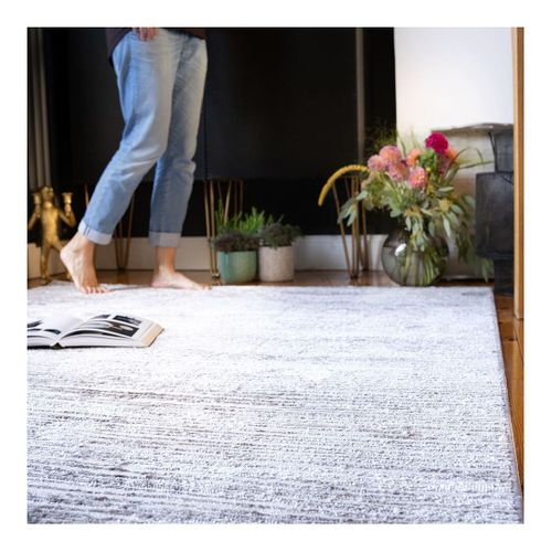 Tapis Rayé Effet 3d Vintage Courtes Mèches Arone Taupe 200x290