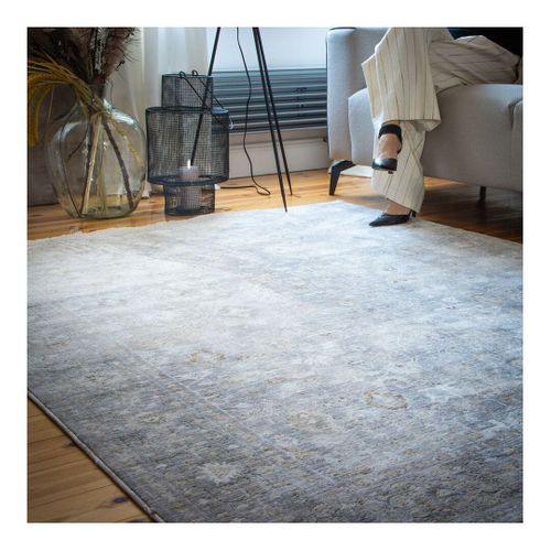 Tapis Gris Vintage Avec Franges Rayé Pastel Gris 280x370