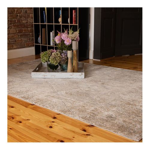 Tapis Moderne Rayé Effet 3d Rectangle Isidor Taupe 80x150