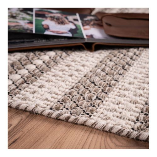 Tapis 100% Laine Plat Design Rectangle Indiana Taupe 80x150