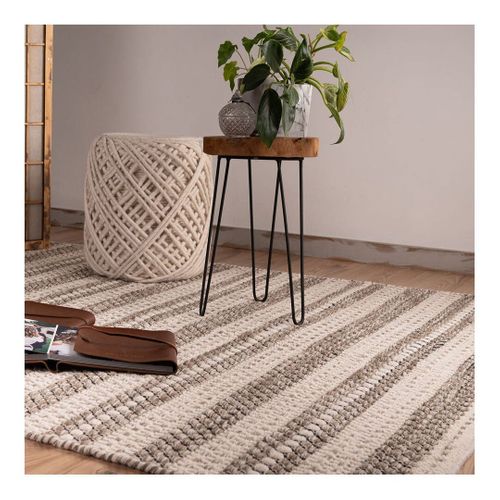 Tapis 100% Laine Plat Design Rectangle Indiana Taupe 80x150