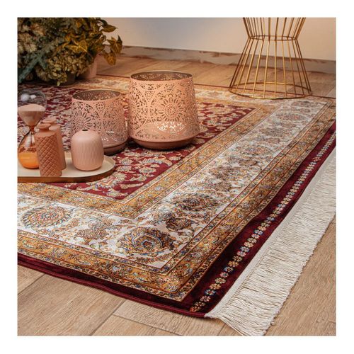 Tapis Avec Franges Oriental Rectangle Luxe Heriz Rouge 80x250