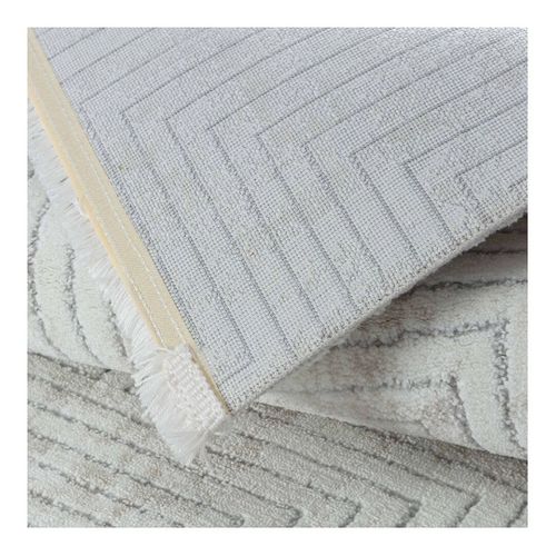 Tapis Moderne Beige Courtes Mèches Graphique Eve Beige 80x300