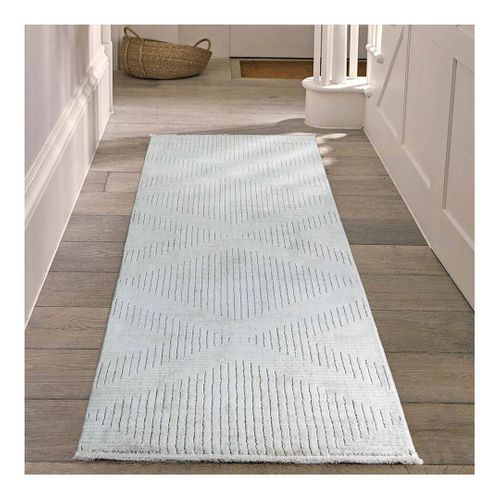 Tapis Moderne Beige Courtes Mèches Graphique Eve Beige 80x300