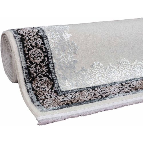 Tapis Vintage Avec Franges Rayé Poils Ras Mara Marron 80x300