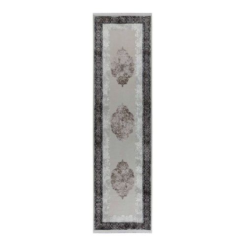 Tapis Vintage Avec Franges Rayé Poils Ras Mara Marron 80x300