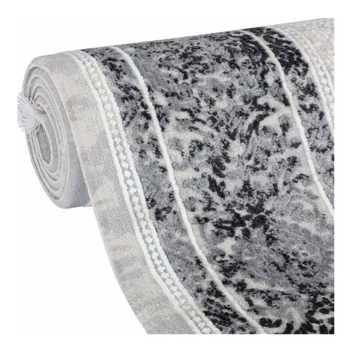 Tapis Vintage Avec Franges Rayé Poils Ras Mara Gris 80x300