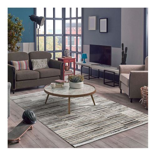 Tapis Moderne Rayé Avec Franges Marron Dina Marron 120x170