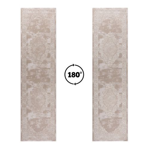 Tapis Baroque Effet Brillant Rectangle Katoun Crème 80x300