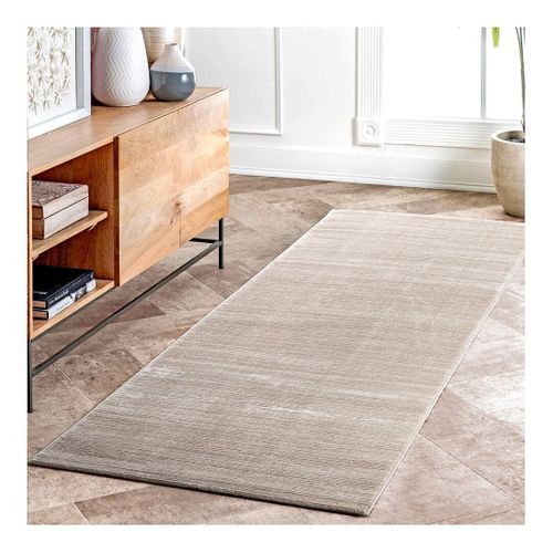 Tapis Moderne à Courtes Mèches Effet Brillant Justine Beige 80x300