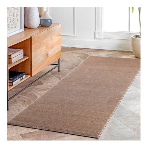 Tapis Moderne à Courtes Mèches Effet Brillant Justine Beige Foncé 80x300