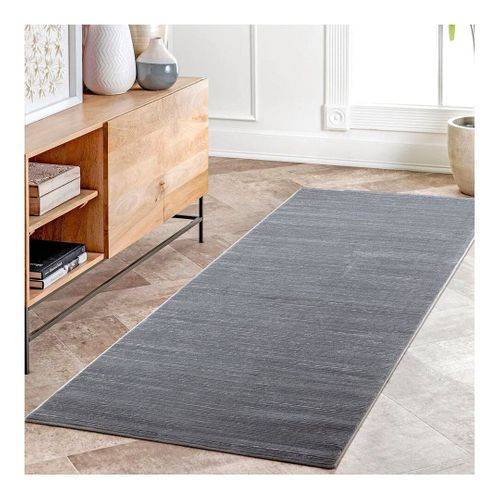 Tapis Moderne à Courtes Mèches Effet Brillant Justine Gris Foncé 80x300
