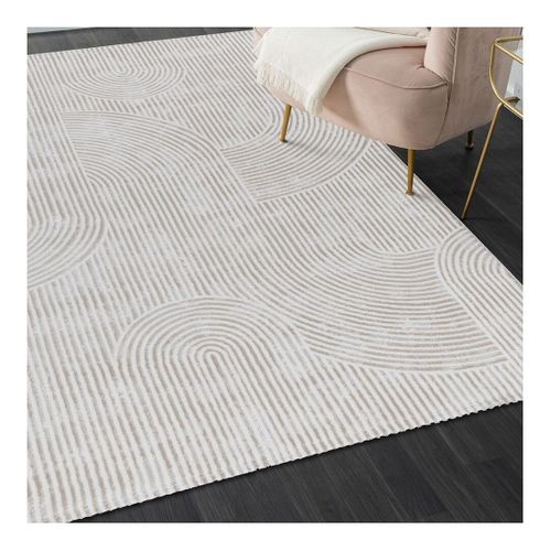 Tapis Scandinave Graphique Courtes Mèches Taro Beige 160x230