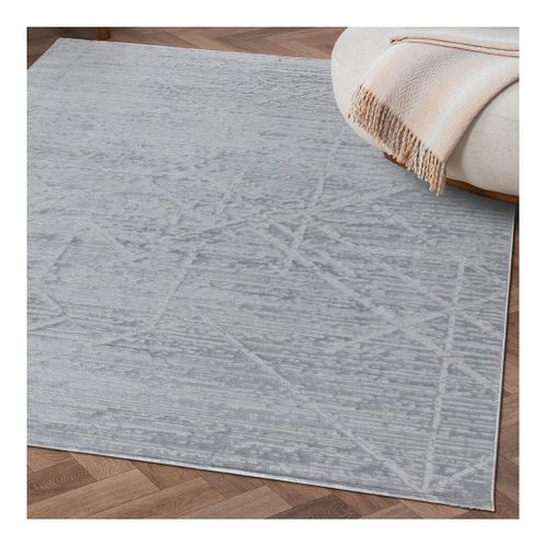 Tapis Moderne Rayé Rectangle Poils Ras Jivan Gris 80x300