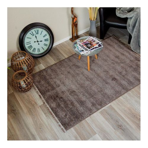 Tapis Avec Franges Lavable En Machine Antidérapant Uni Diamila Marron 80x300