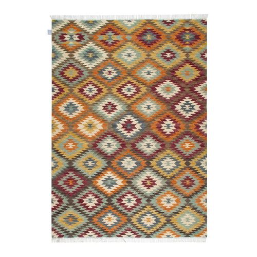 Tapis Kilim Plat Laine Et Coton Avec Franges Bamako Multicolore 200x300