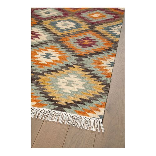 Tapis Kilim Plat Laine Et Coton Avec Franges Bamako Multicolore 200x300