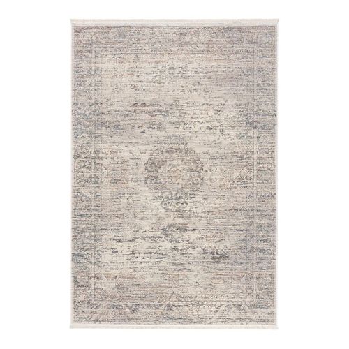 Tapis Vintage Avec Franges Rayé Rectangle Heriz Blanc Cassé 280x380