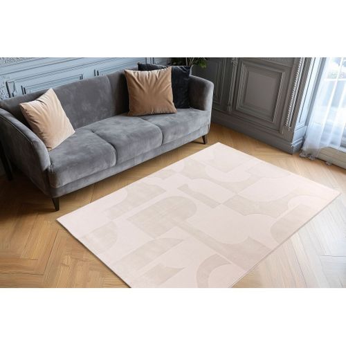 Tapis Moderne Abstrait Avec Franges Rassia Beige 120x170