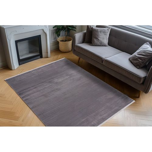 Tapis Moderne Graphique Avec Franges Viscose Et Acrylique Bario Gris 120x170