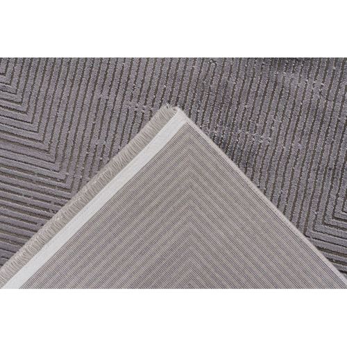 Tapis Moderne Graphique Avec Franges Viscose Et Acrylique Bario Gris 120x170