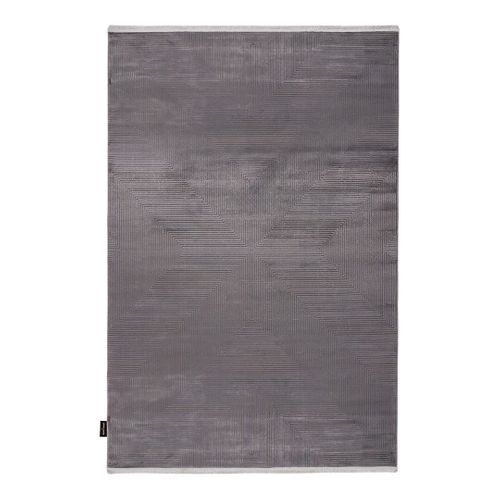 Tapis Moderne Graphique Avec Franges Viscose Et Acrylique Bario Gris 200x290