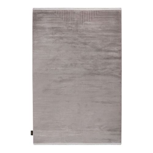 Tapis Moderne Graphique Avec Franges Viscose Et Acrylique Bario Argenté 120x170