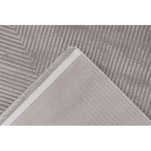Tapis Moderne Graphique Avec Franges Viscose Et Acrylique Bario Argenté 120x170
