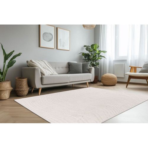 Tapis Argenté Moderne Courbe Effet 3d Baudouin Ivoire 120x170