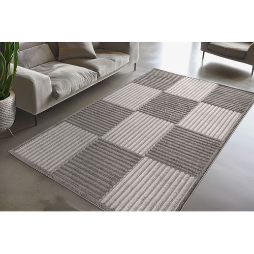 Tapis Graphique Extérieur Et Intérieur Effet 3d Design Parma Gris 120x170