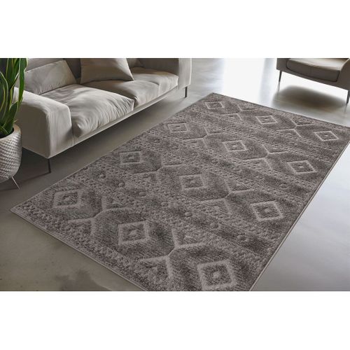 Tapis Ethnique Effet 3d Berbère Extérieur Et Intérieur Fatouh Gris 120x170