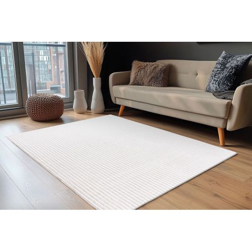 Tapis Doux Uni Effet 3d Moderne Malko Ivoire 120x170