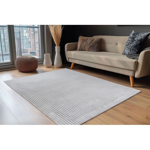 Tapis Doux Uni Effet 3d Moderne Malko Argenté 120x170