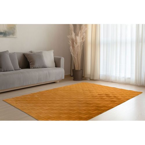 Tapis Effet 3d Uni Moderne Doux Flotissy Ambre 120x170