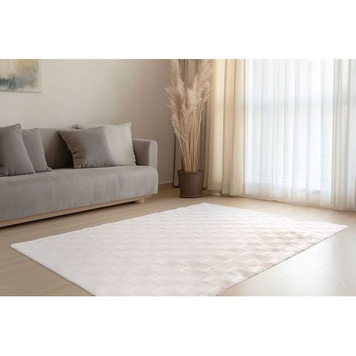 Tapis Effet 3d Uni Moderne Doux Flotissy Ivoire 80x150