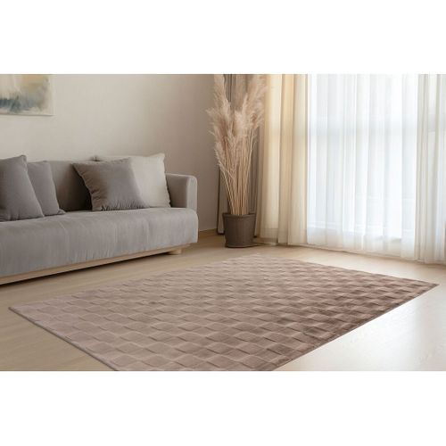 Tapis Effet 3d Uni Moderne Doux Flotissy Taupe 80x150
