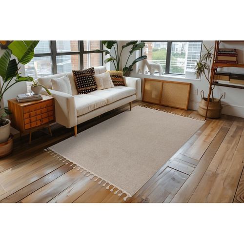 Tapis Avec Franges Moderne Uni Jalna Beige 120x170