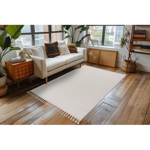 Tapis Avec Franges Moderne Uni Jalna Ivoire 120x170