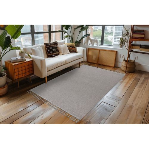 Tapis Avec Franges Moderne Uni Jalna Argenté 160x230