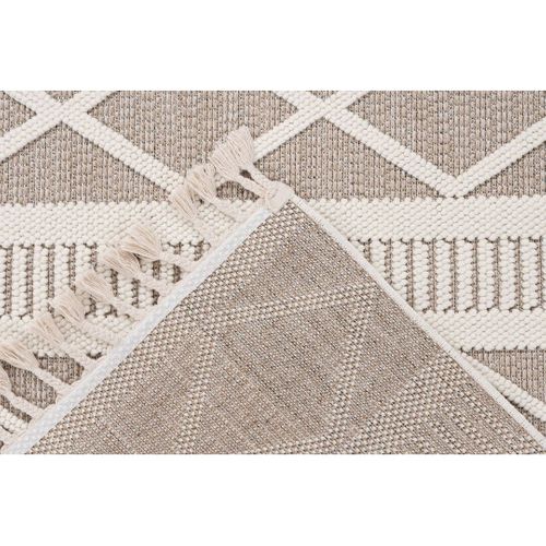 Tapis Graphique Moderne Avec Franges Nisha Beige 80x150
