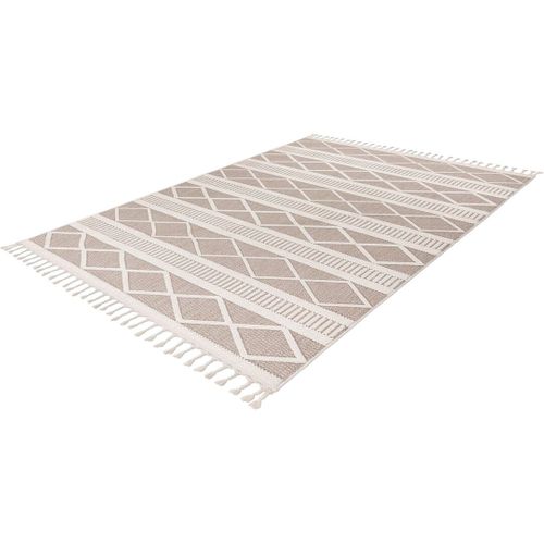 Tapis Graphique Moderne Avec Franges Nisha Beige 200x290